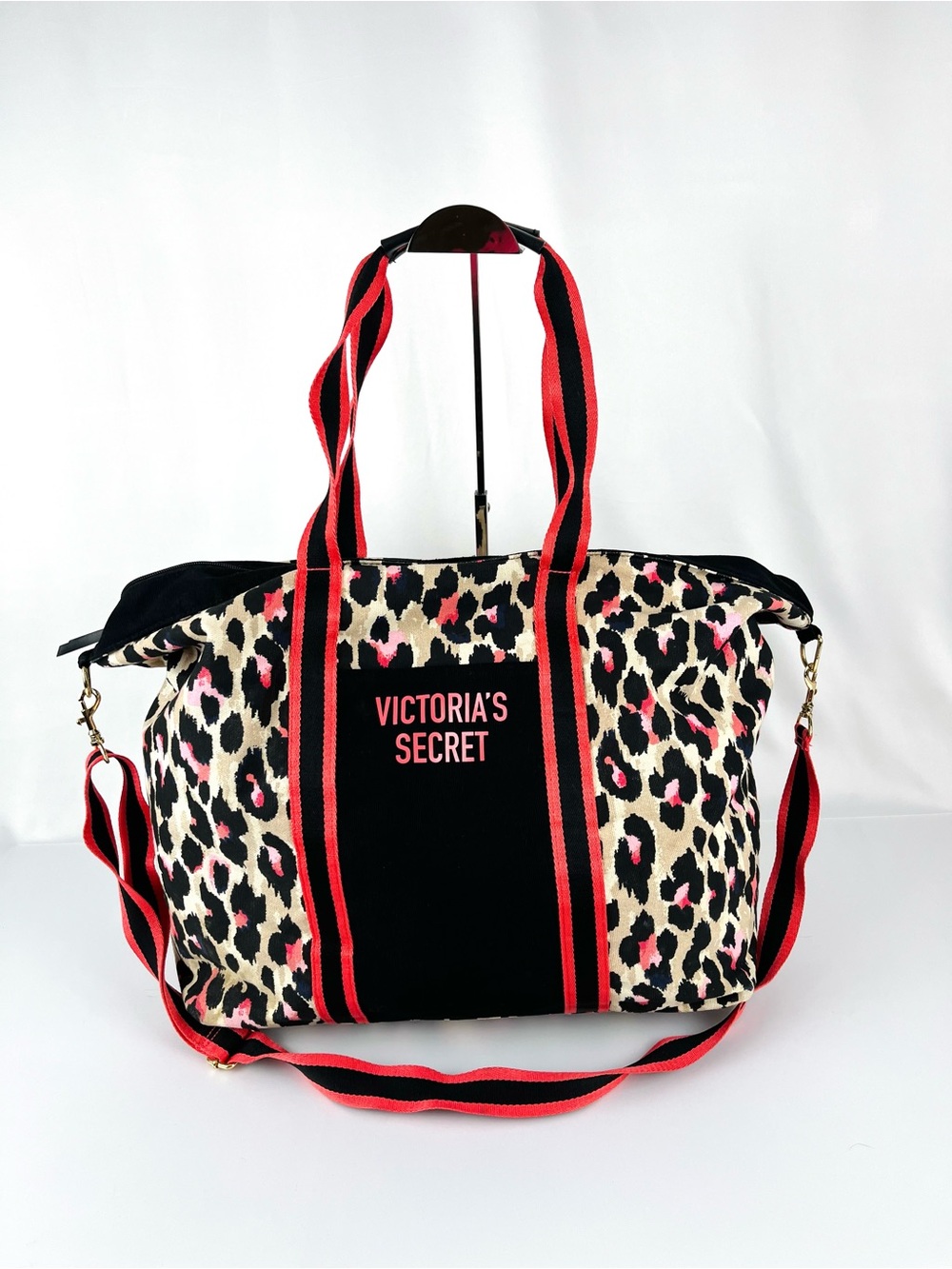 Victoria's Secret Leopard Print Weekender Tote Bag Cheetah/Leopard Black Pink XL